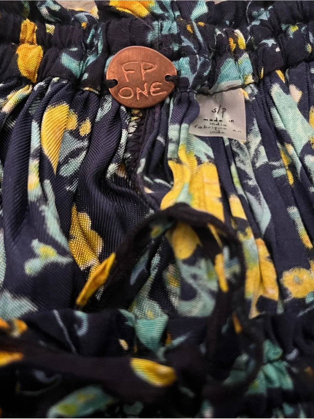 Free People Navy Skirt with Yellow & Teal Floral